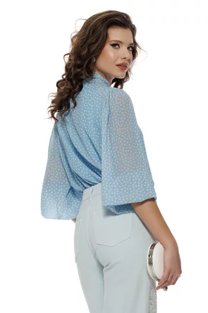 Bluza dama bleu ciel cu buline cu esarfa innodata