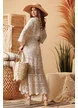 Bluza dama boho din bumbac organic crosetat innodata in talie