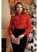  Bluză dama de ocazie Fofy din jakard satinat animal print rosu cu jabou elaborat