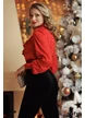  Bluză dama de ocazie Fofy din jakard satinat animal print rosu cu jabou elaborat