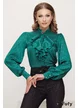 Bluză dama de ocazie Fofy din jakard satinat verde cu jabou elaborat