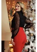 Bluză dama de ocazie Fofy din tul negru cu insertii catifelate animal print si esarfa innodata