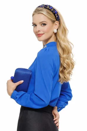 Bluză dama de ocazie Fofy din voal albastru  cu pliuri si cristale