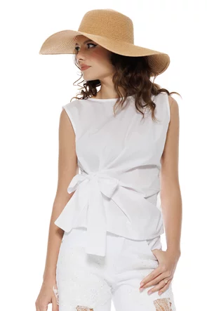 Bluza dama de vara din bumbac alb premium cu nod stilizat