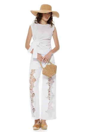 Bluza dama de vara din bumbac alb premium cu nod stilizat