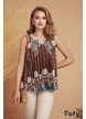 Bluza dama de vara din din saten plisat cu imprimeu boho-chic