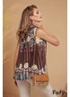 Bluza dama de vara din din saten plisat cu imprimeu boho-chic