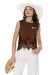 Bluza dama de vara din in maro premium cu accesorii din margele si paiete si broderie aplicata