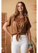 Bluza dama de vara din vascoza bej cu nod in talie si colier boho