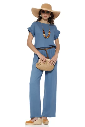 Bluza dama de vara din vascoza premium bluejeans cu volane si colier din lemn