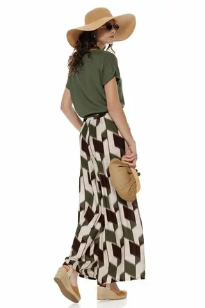 Bluza dama de vara din vascoza premium olive cu nod stilizat colier din lemn