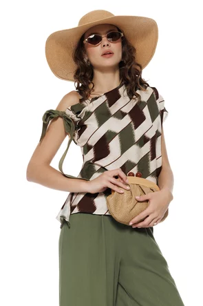 Bluza dama de vara din vascoza premium olive imprimeu geometric