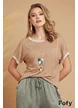 Bluza dama de vara din vascoza racoroasa  bej cu colier boho