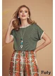 Bluza dama de vara din vascoza racoroasa  kaki cu colier boho