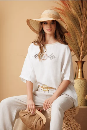 Bluza dama de vara premium cu fata din in pur si spate din bumbac imprimeu boho