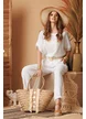 Bluza dama de vara premium cu fata din in pur si spate din bumbac imprimeu inima dantela si strasuri