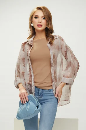 Bluza dama din organza cu cu imprimeu degrade mocha mousse
