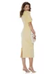 Bluza dama din tricot premium galben pai cu maneca plisata clopotel revere si perle