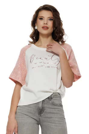 Bluza dama din vascoza cu maneci de tweed roz cu paiete