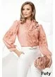 Bluza dama din voal roz cu dantela premium si funda maxi