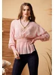 Bluza dama  din voal roz cu perle si manseta lata
