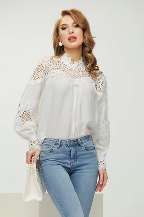 Bluza dama eleganta alba cu aplicatii de dantela 