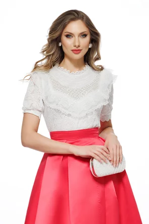 Bluza dama eleganta alba din dantela premium si aplicatii de margele si perle