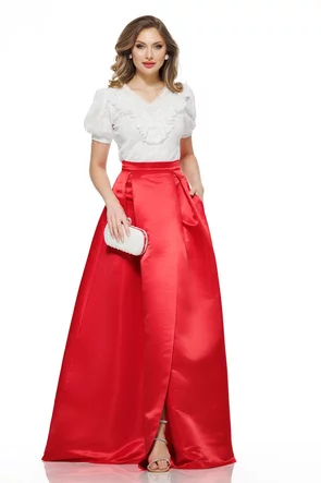 Bluza dama eleganta alba din dantela premium si aplicatii de perle