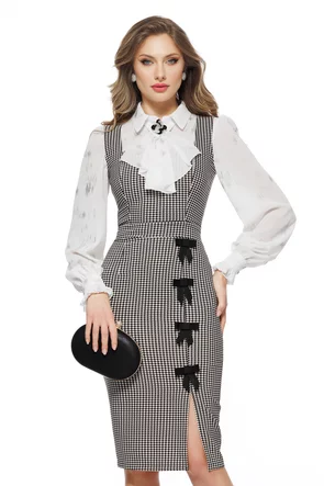 Bluza dama eleganta alba Fofy cu accente argintii si jabou detasabil
