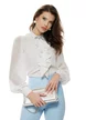 Bluză dama eleganta alba Fofy cu jabou elaborat si funda detasabila bleu