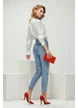 Bluza dama eleganta alba premium din organza satinata cu aplicatii de cristale si fundite decorative