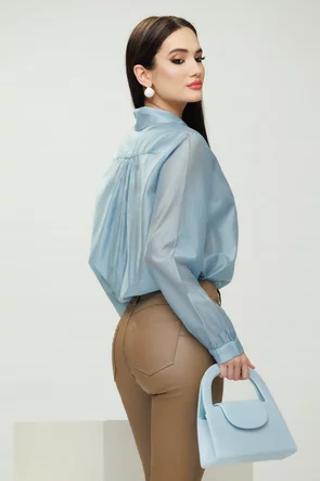 Bluza dama eleganta bleu de matase din tencel premium cu aplicatii de perle