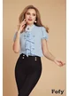 Bluză dama eleganta bleu Fofy cu maneca scurta, jabou elaborat si floare detasabila din organza