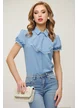Bluza dama eleganta bleuFofy cu jabou detasabil conturat cu dantela si maneca scurta