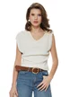 Bluza dama eleganta cloud dancer premium cu guler fald si accesoriu metalic detasabil