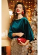 Bluză dama eleganta din catifea elastica verde maneca fluture croi lejer