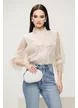 Bluza dama eleganta din dantela crem cu paiete fine cu jabou 