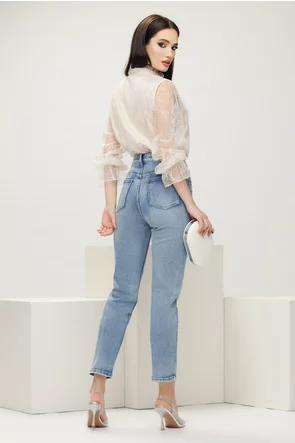 Bluza dama eleganta din dantela crem cu paiete fine cu jabou 