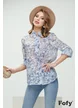 Bluza dama eleganta din jaquard de organza imprimeu floral albastru