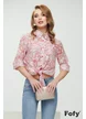 Bluza dama eleganta din jaquard de organza imprimeu floral roz