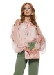 Bluza dama eleganta din voal matasos roz imprimeu floral cu volanase romantice