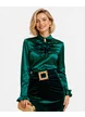 Bluză dama eleganta Fofy cu jabou din saten fin verde smarald cu brosa detasabila