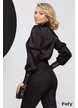 Bluză dama elegantă Fofy din jakard satinat animal print negru cu mansete din dantela elastica