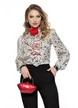 Bluza dama eleganta Fofy din vascoza premium cu jabou spiralat conturat si trandafir detasabil