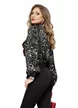 Bluza dama eleganta Fofy din vascoza premium neagra cu jabou spiralat conturat si trandafir detasabil