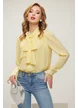 Bluza dama eleganta Fofy galbena cu buline argintii si esarfa innodata