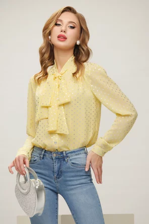 Bluza dama eleganta Fofy galbena cu buline argintii si esarfa innodata