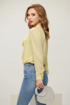 Bluza dama eleganta Fofy galbena cu buline argintii si esarfa innodata