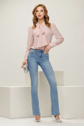 Bluza dama eleganta Fofy roz cu imprimeu argintiu si esarfa innodata