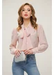 Bluza dama eleganta Fofy roz cu imprimeu argintiu si esarfa innodata